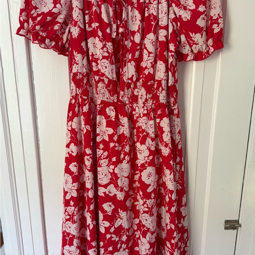 Floral Red and White Dress